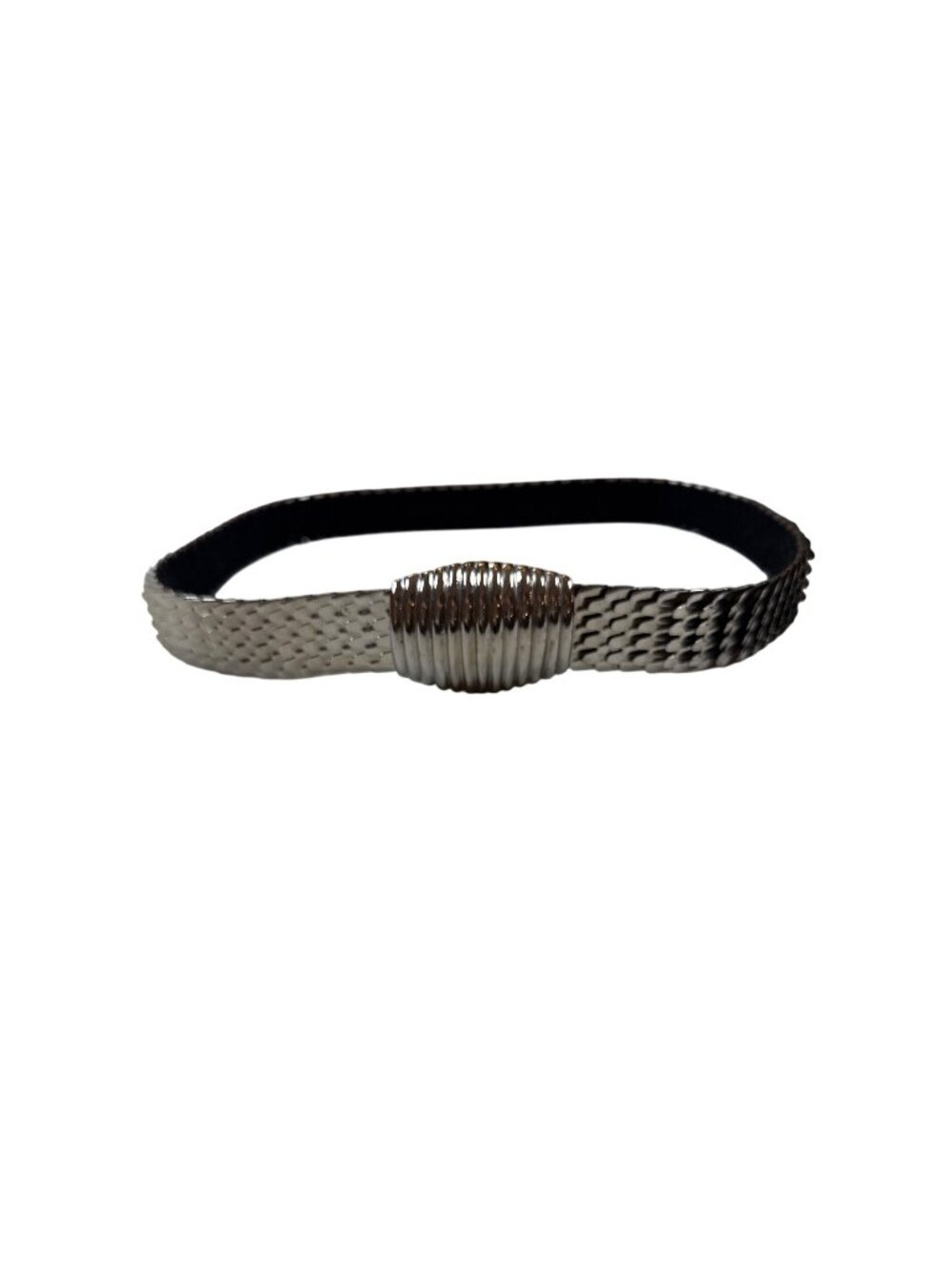 Vintage Silver Metal Stretch Belt Snake Skin Fish Scales Buckle made in USA
